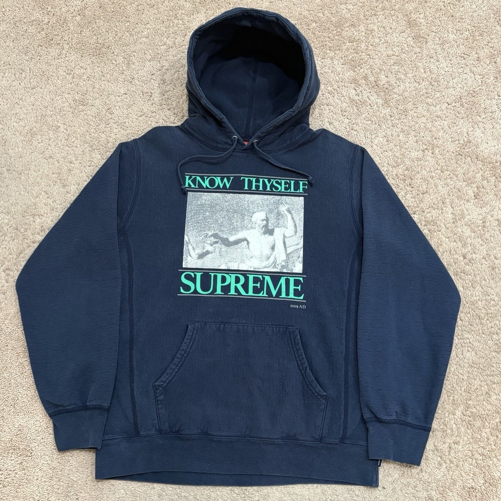 Supreme Know Thyself Hoodie Men's Large Blue Sweatshirt FW19 Heavyweight